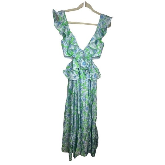 J Crew Collection Ruffle Cutout Maxi Dress Lime Floral Sz 4 NEW Wedding Floral - Picture 10 of 12